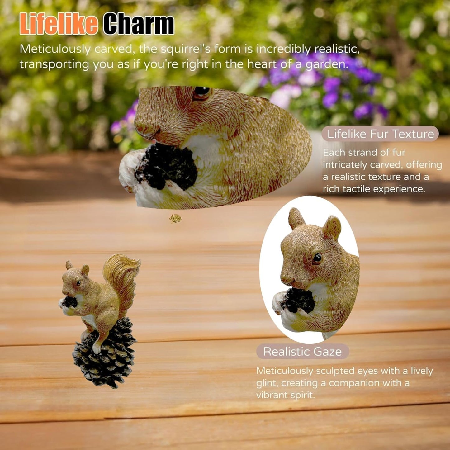 Squirrel on Pinecone Garden Statue – 6 inch Polyresin Outdoor Figurine, Weatherproof Wildlife Decor, Rustic Yard Ornament for Patio, Lawn & Home Accents