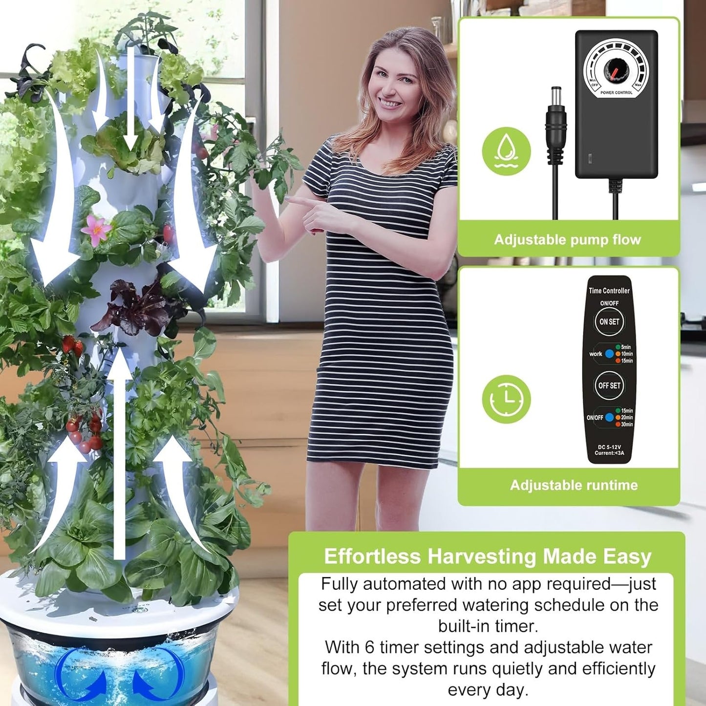 Hydroponic Growing System Kit,Indoor&Outdoor Vertical Hydroponic Growing Garden for Leafy Greens & Herbs, 28 Plant Sites with Climbing Trellis, Energy-Efficient Kit