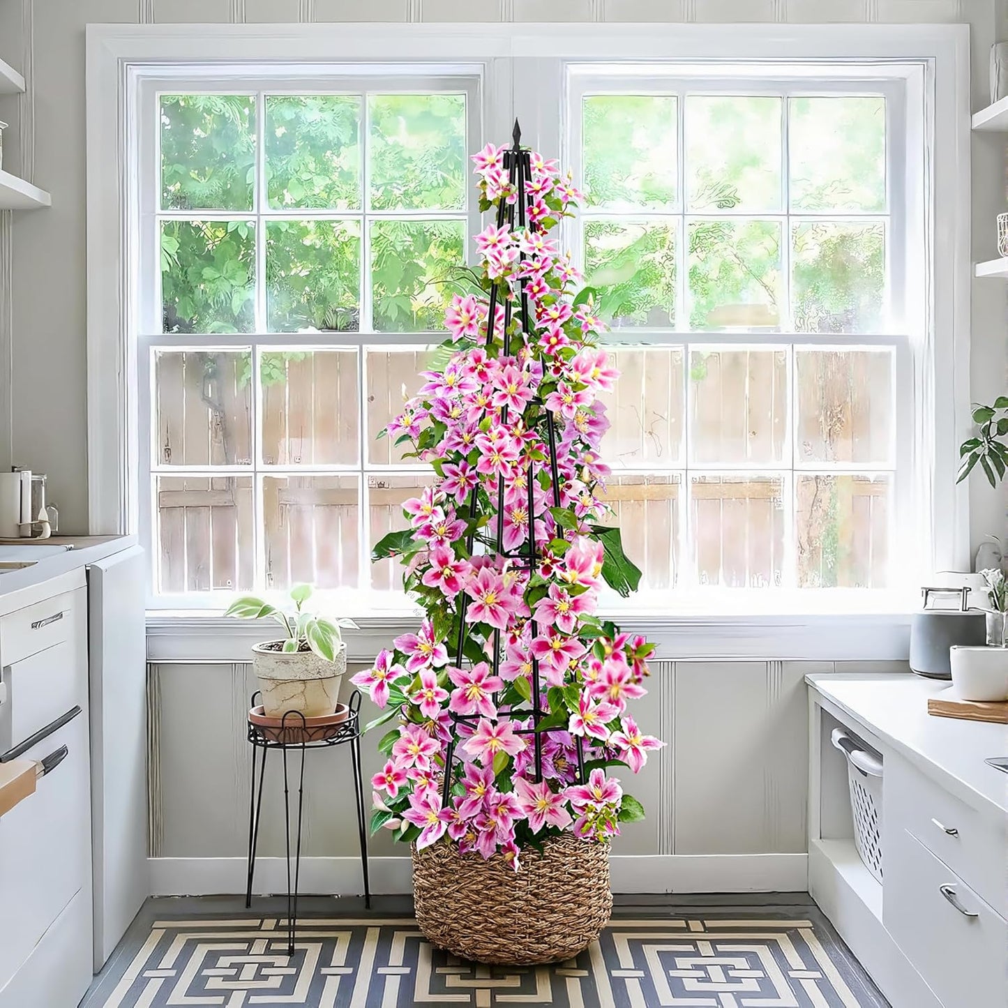 4 Ft obelisk trellis for Climbing Plants outdoor,4 Ft garden trellis with Extra Thickened Plastic-Coated metal pipes, Garden Indoor Potted Plant Support, Climbing Support for Potted Plants