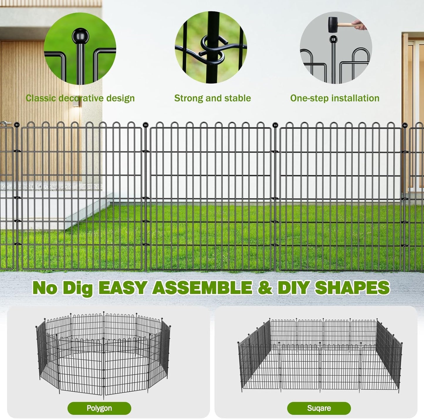 10 Panels No Dig Decorative Garden Fence for Yard, 32 in(H) X 23.6 ft(L) Animal Barrier Fencing for Outdoor Dog, Metal Portable Garden Fences for Borders, Pets, Landscape, Temporary Fence