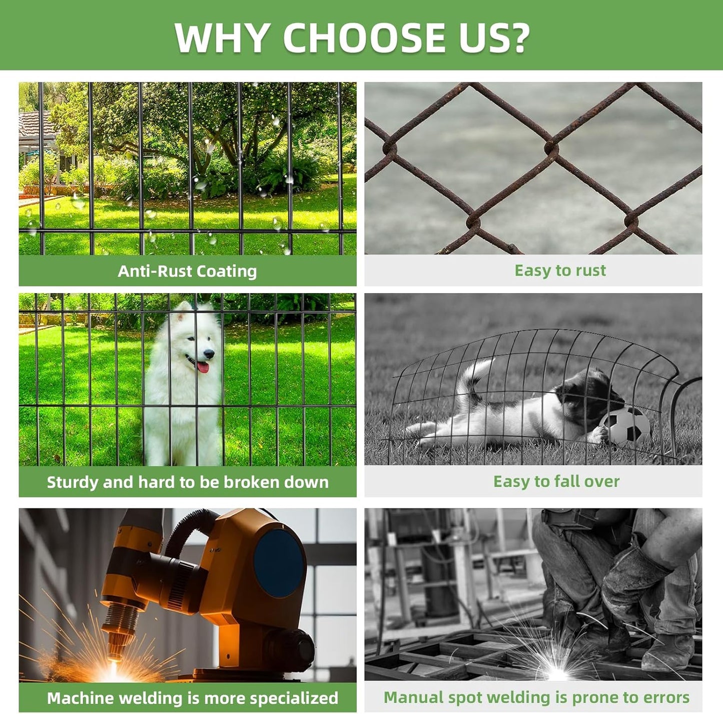 Decorative Garden Fence, 10 Panels 32 in(H) X 23.6 ft(L) Rustproof Metal Wire No Dig Dog Fence Outdoor for Yard, Temporary Tall Garden Fence Animal Barrier Decor for Yard & Patio