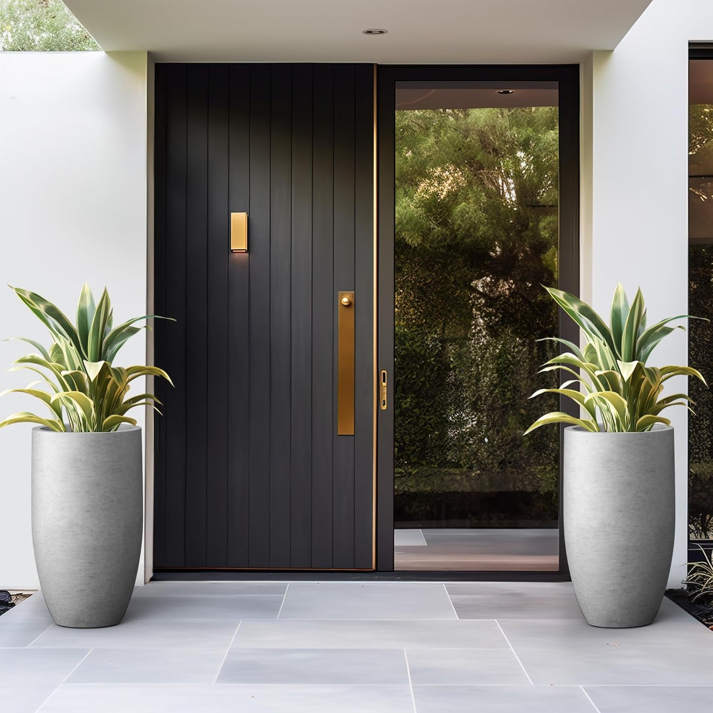 Kante 24 Inch Tall Round Concrete Planter, Large Indoor Outdoor Plant Pots with Drainage Hole and Rubber Plug, Modern Decorative Garden Pots for Home Patio Porch, Natural Concrete