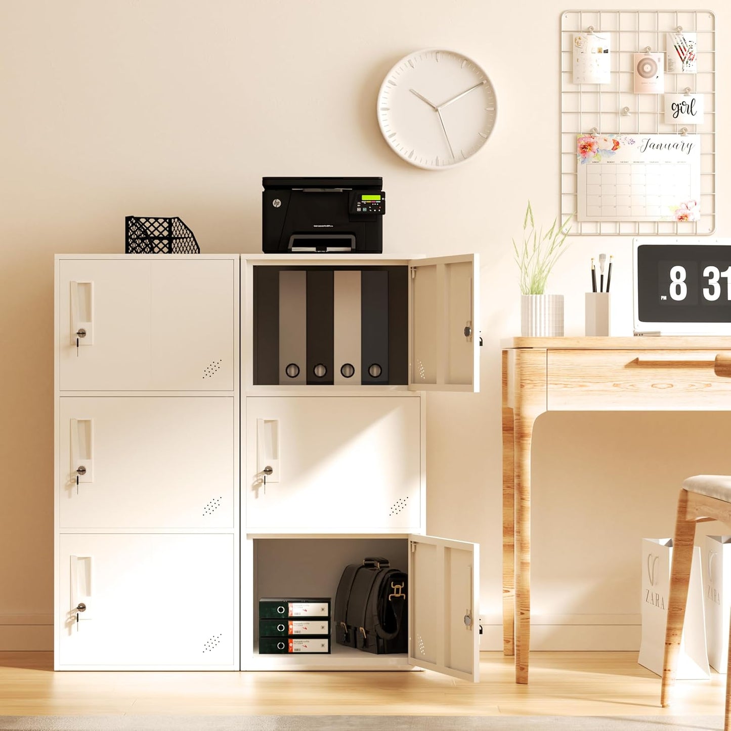 3 Door Vertical Stackable Storage Cabinet with Lock,Anti-Failing Device, Metal Lcoker,Organizer for Office, Home, Gym, School,Employee,Kids. (White)