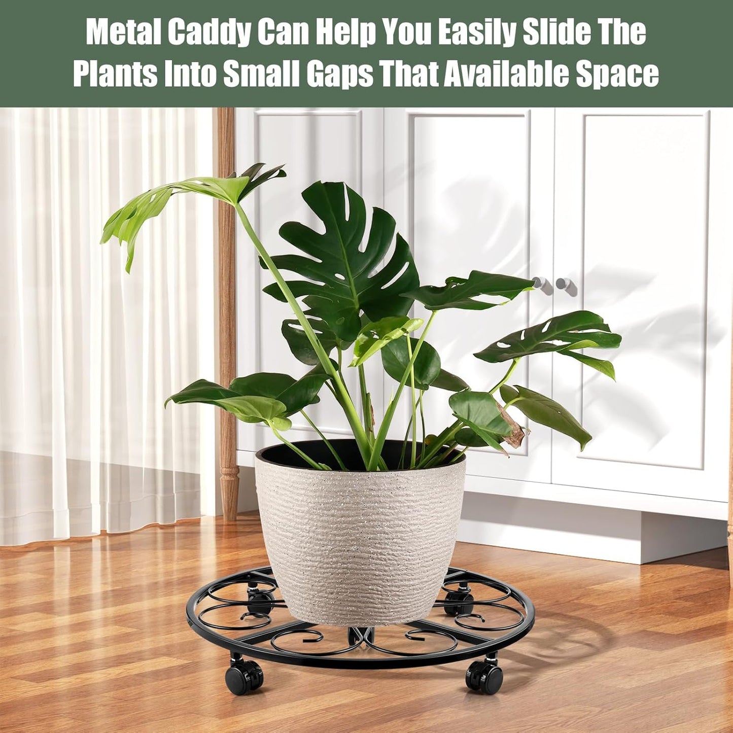 3 Packs 20” Plant Caddy with Wheels Metal Plant Stand on Wheels for Indoor and Outdoor Plants Rolling Plant Stand with Casters Heavy Duty Plant Dolly Roller Caddy, Black