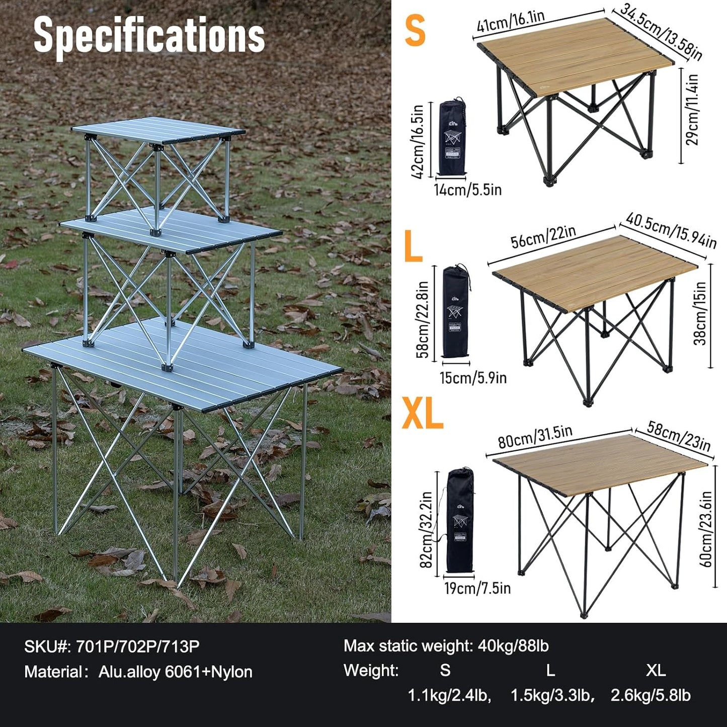 iClimb Ultralight Compact Camping Folding Table with Carry Bag (Reinforced Nature - XL)