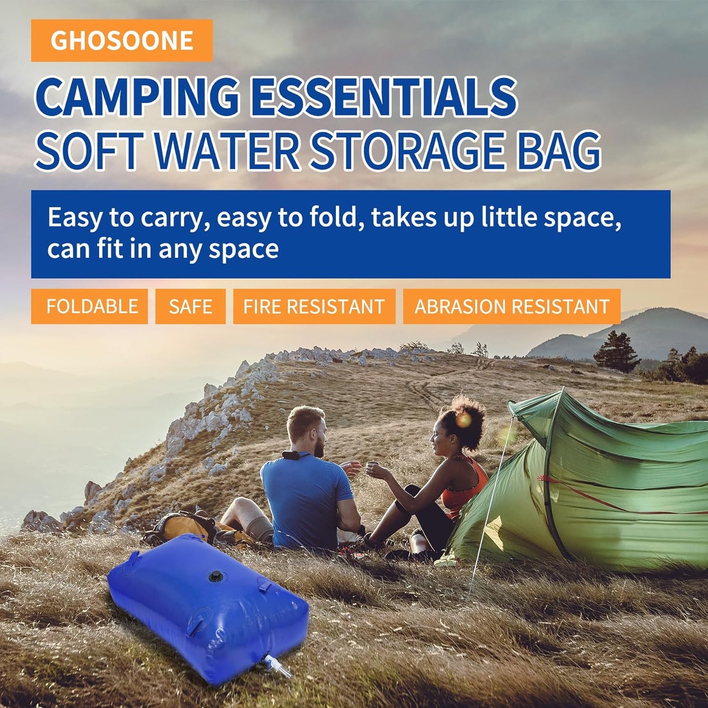 4000 L/1000 Gal Water Bladder Tank, Foldable Portable Water Storage Container, Emergency Water Bag for RV, Truck Bed, Fire Prevention, Drought Resistance, Blue