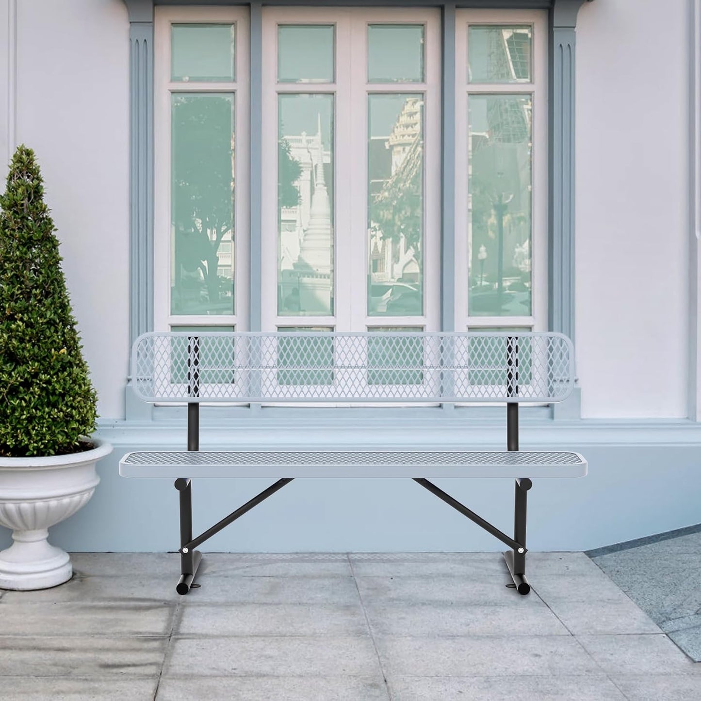 4/6/8 Feet Park Bench for Outside Heavy Duty Metal, Garden Benches Outdoor Bench with Backrest & Portable Frame, for Shopping Malls Stores Parks Patios Decks, Grey