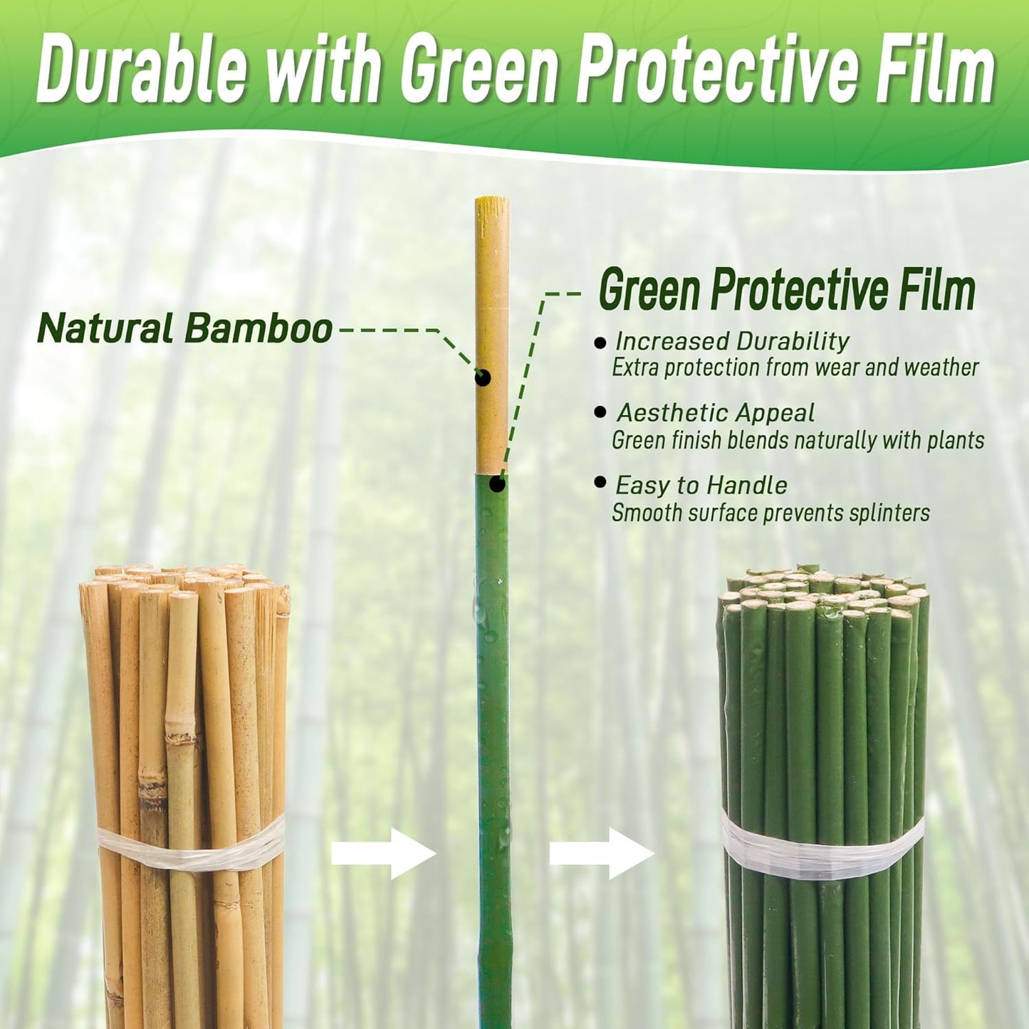 50Pcs 16in Bamboo Sticks for Indoor Outdoor Plants, 0.29"-0.38" Natural Bamboo Poles, Durable Garden Stakes for Tomatoes, Beans, Flowers and Potted Plants