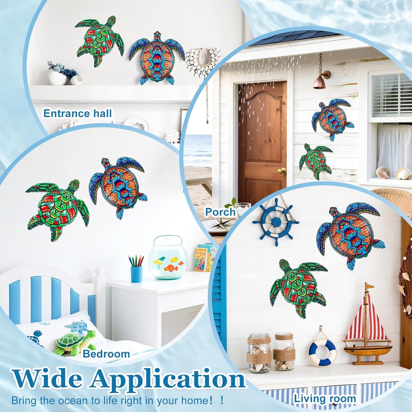 ULENDIS 2 PCS Metal Sea Turtle Wall Art Decor, Ocean Theme Outdoor Wall Decor, Nautical Hanging Decorations for Garden Pool Fence Patio Bathroom Indoor