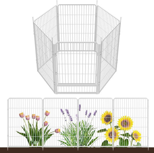 Garden Fence with Gate 40 in(H) x 13.4 ft(L) 6 Panels, Heavy Duty Metal Animal Barrier for Dog and Rabbit, Outdoor Fencing, Easy Set Up, White