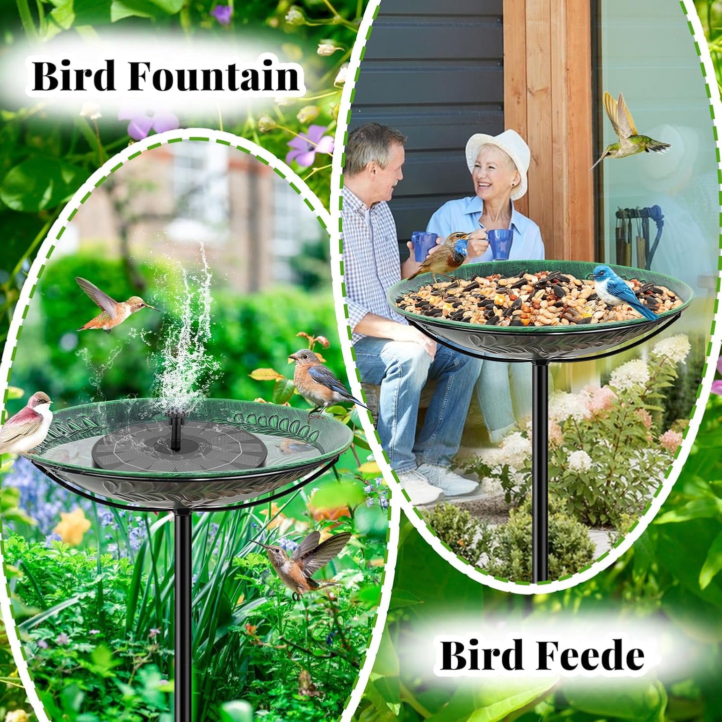 Metal Bird Bath for Outside, Detachable Birdbath & Birdfeeder with Base Stake, Vintage Bird Baths Feeder Bowl for Outdoors Garden Yard Lawn Decor (Vintage Green)