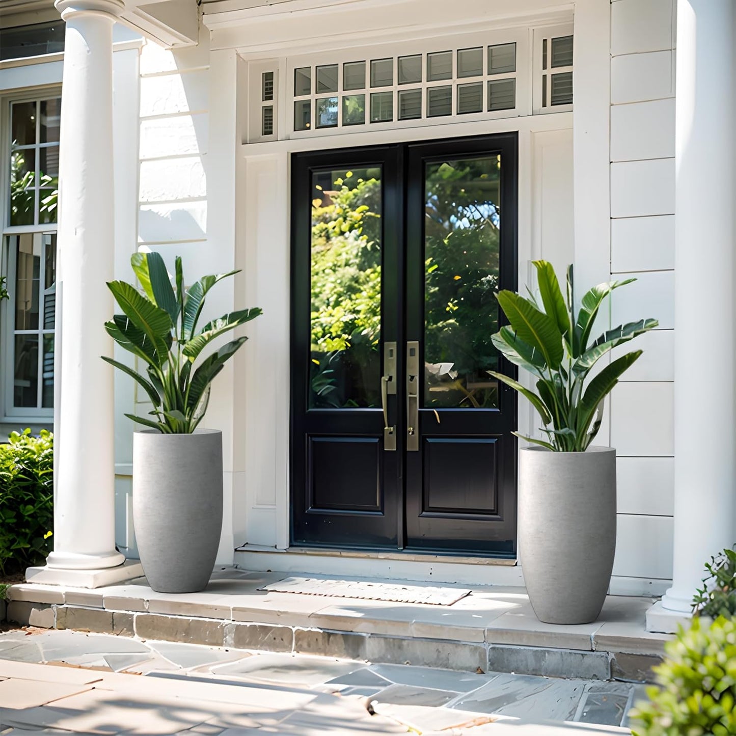 Kante 24 Inch Tall Round Concrete Planter, Large Indoor Outdoor Plant Pots with Drainage Hole and Rubber Plug, Modern Decorative Garden Pots for Home Patio Porch, Natural Concrete