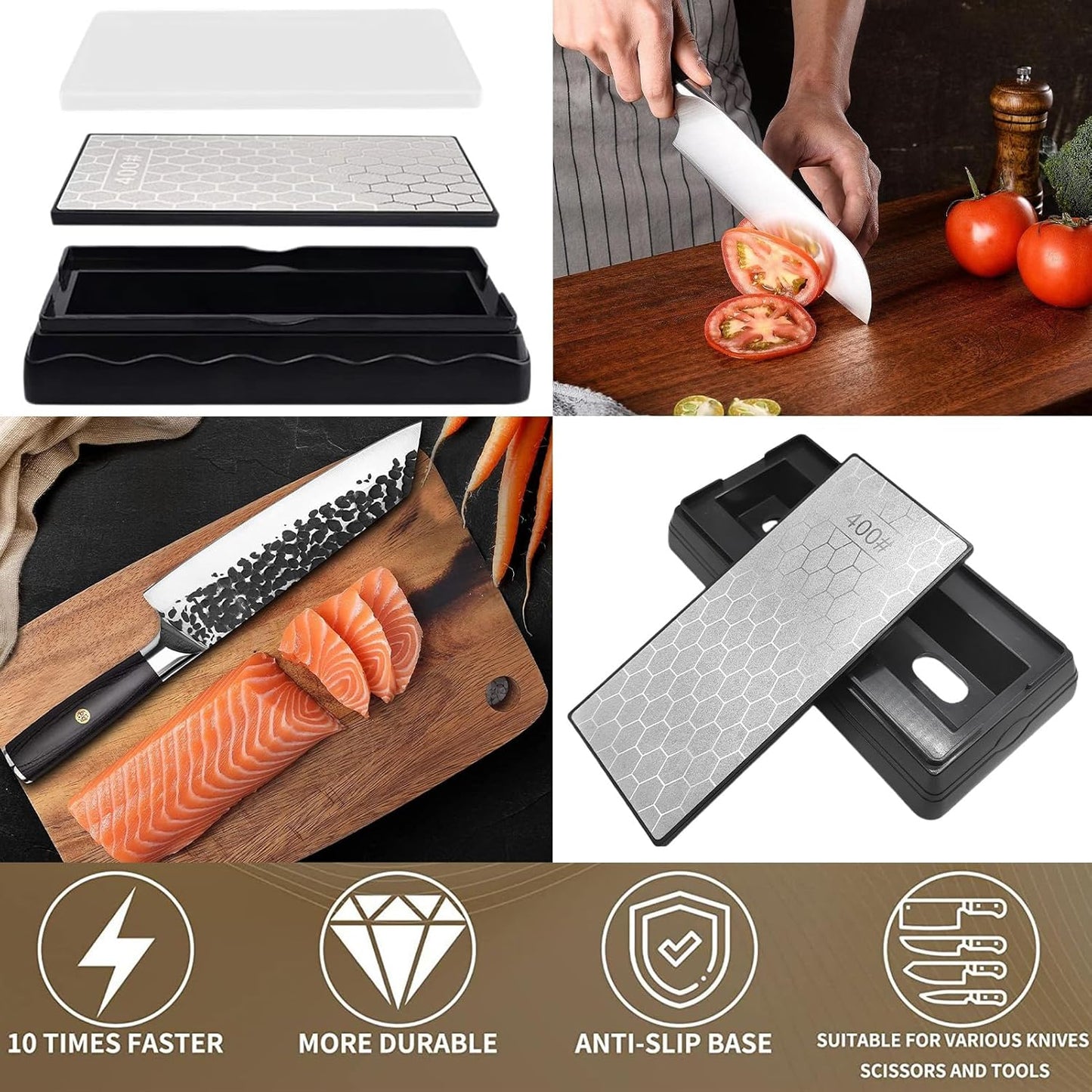 Double-Sided Diamond Sharpening Stone for Scissors Knives Outdoor Kitchen Sharpening Tools Coarse 400#/Extra Fine 1000#