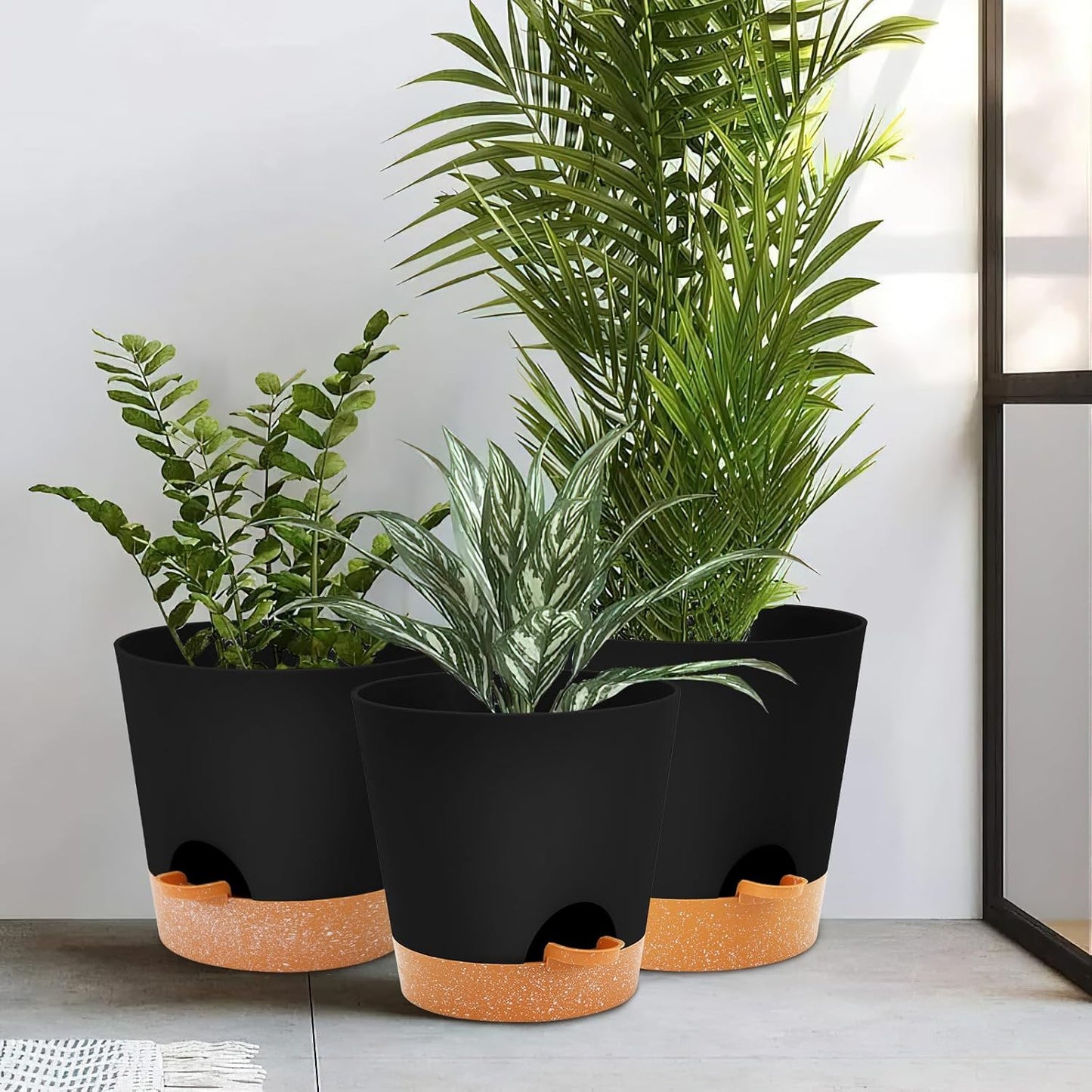 GARDIFE 10/9/8 inch Plant pots, planters for Indoor Plants, self Watering Plant Pot, Flower pots, Black