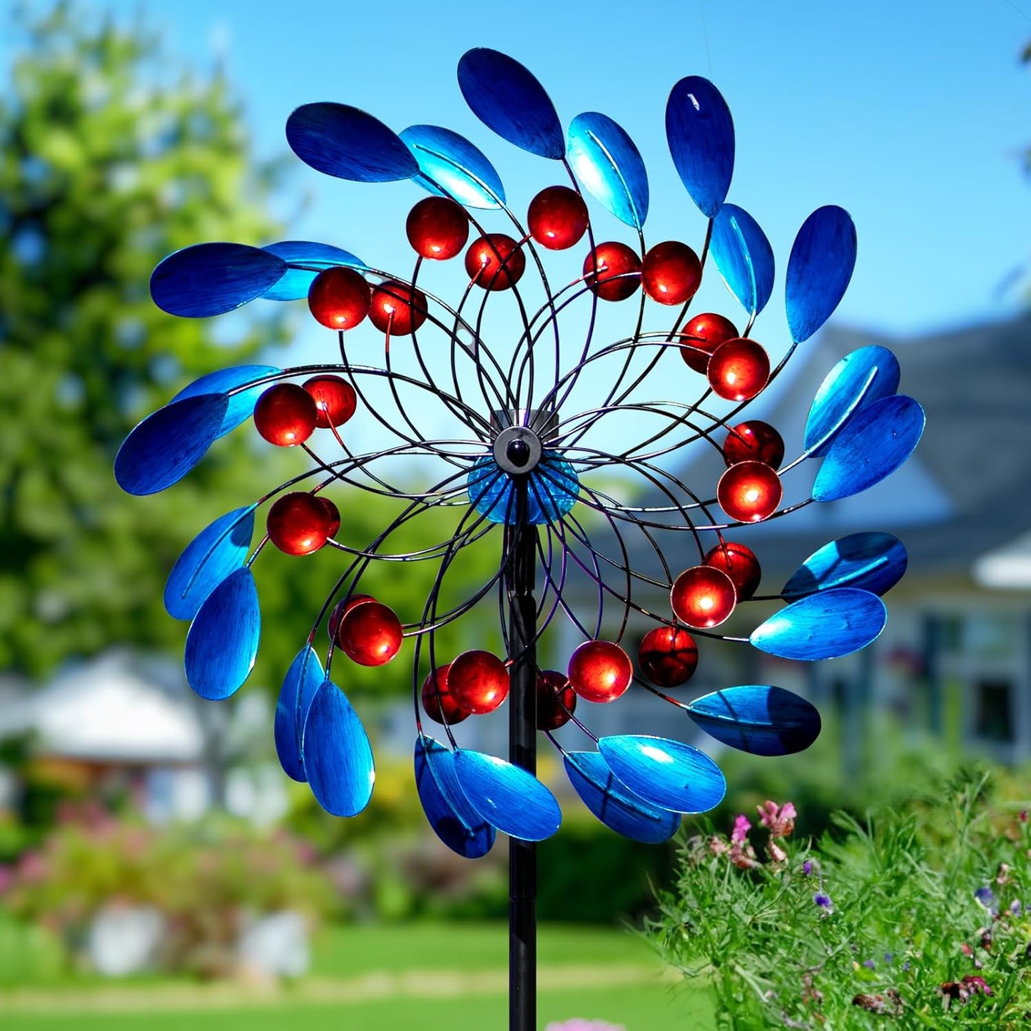 Solar Wind Spinners Outdoor, Colorful Large Garden Wind Spinners with Stake, Lawn Decor Windmill for Yard, Patio, Backyard (24'' W x 88'' H)