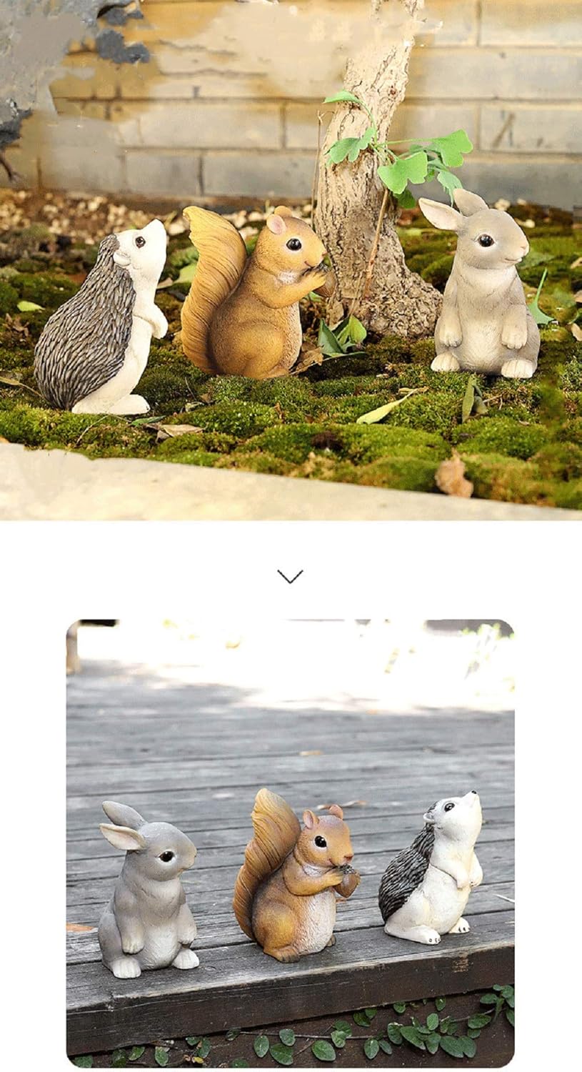 Rabbit, Squirrel and Hedgehog, Resin Garden Sculpture, Super Cute Outdoor Decoration, The Best Garden Sculpture Gift for Relatives and Friends