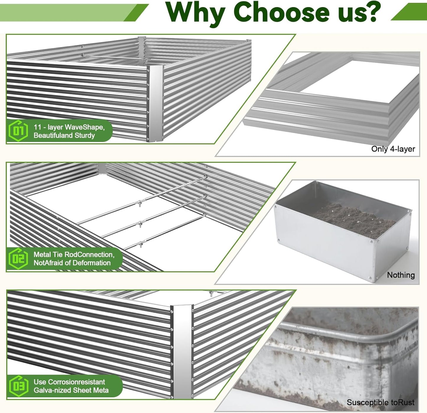 2 Pack 8x4FT Tall Galvanized Raised Garden Bed Outdoor,Metal Garden Bed for Vegetables,Steel Raised Beds for Gardening,Above Ground Garden Box for Flower