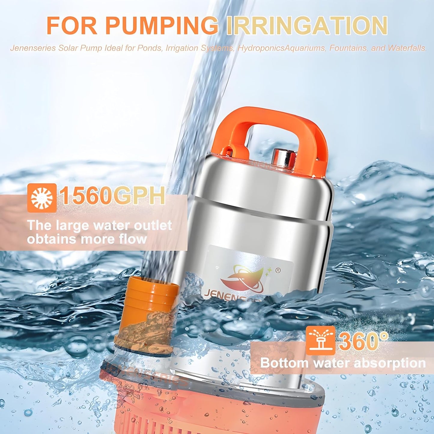 250W DC 24V Solar Submersible Pumps, 2inch solar deep well water pump,Max head 20ft, 26GPM Flow for pond or farm (update-24V)