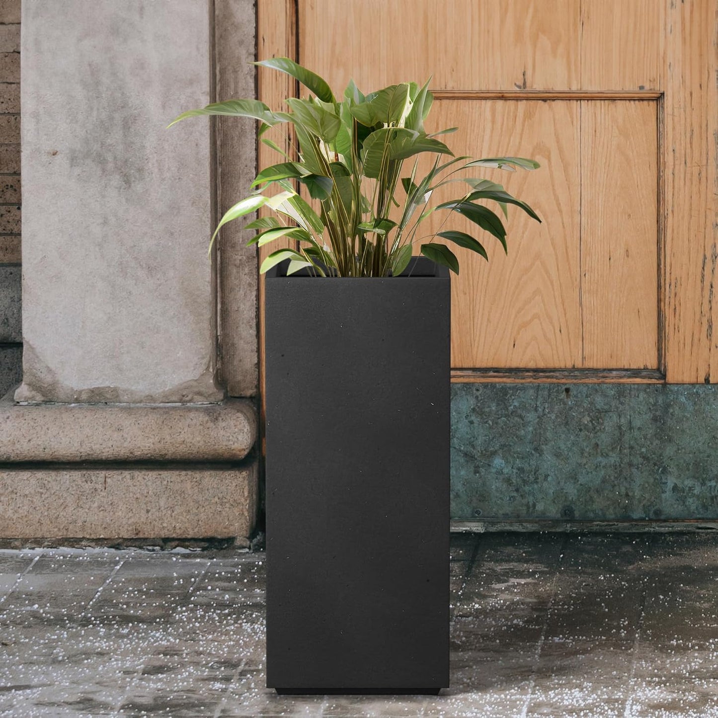 Kante 27.6" H Tall Rectangular Concrete Planter, Modern Square Diameter Plant Pot with Drainage Hole and Rubber Plug for Indoor Outdoor Home Patio Garden, Black