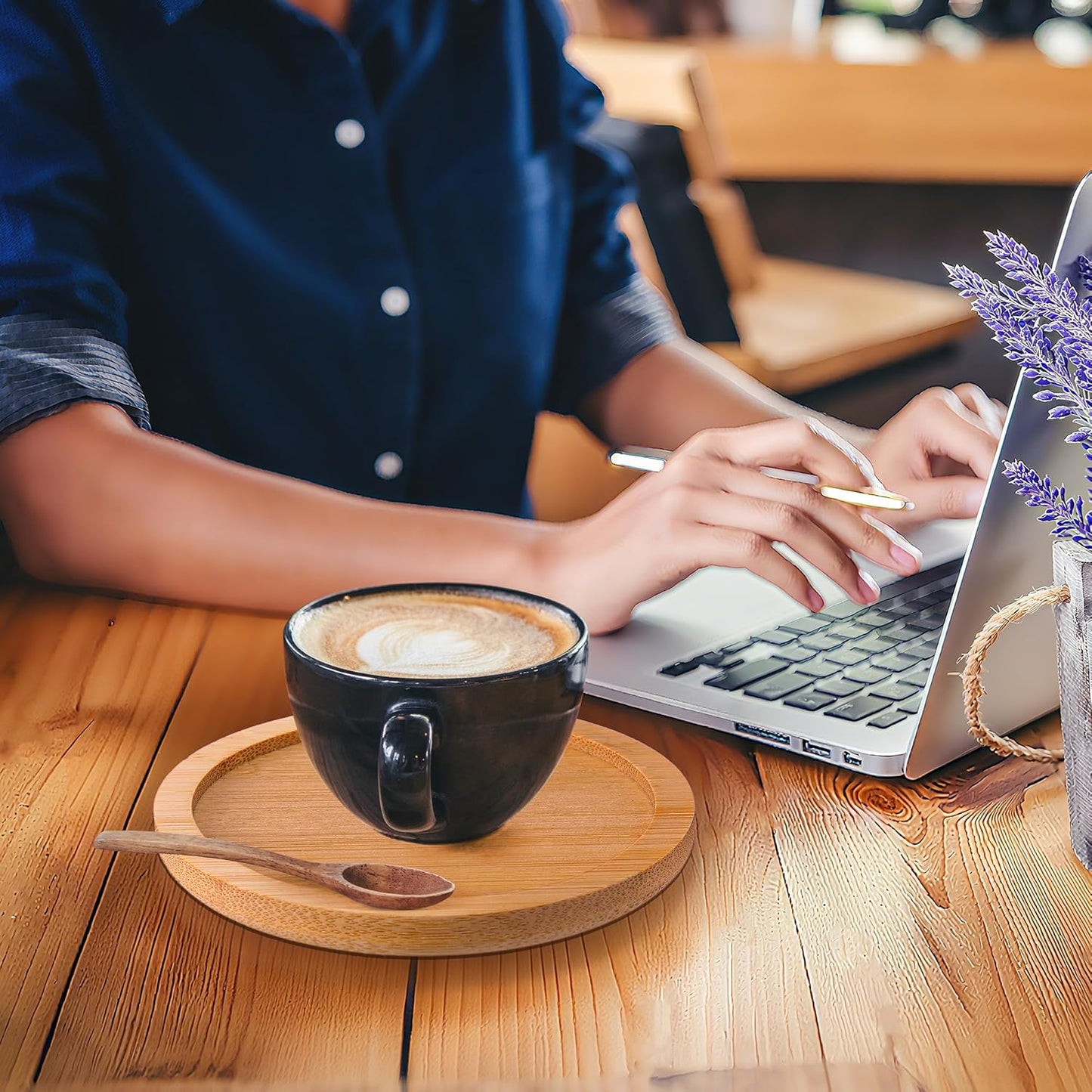 Frienda Trays 2.52 Inch Bamboo Round Plant Saucer for Most Plant Pot Flower Saucers Tray, Solution for Owl Pot with Hole(30 Pack)