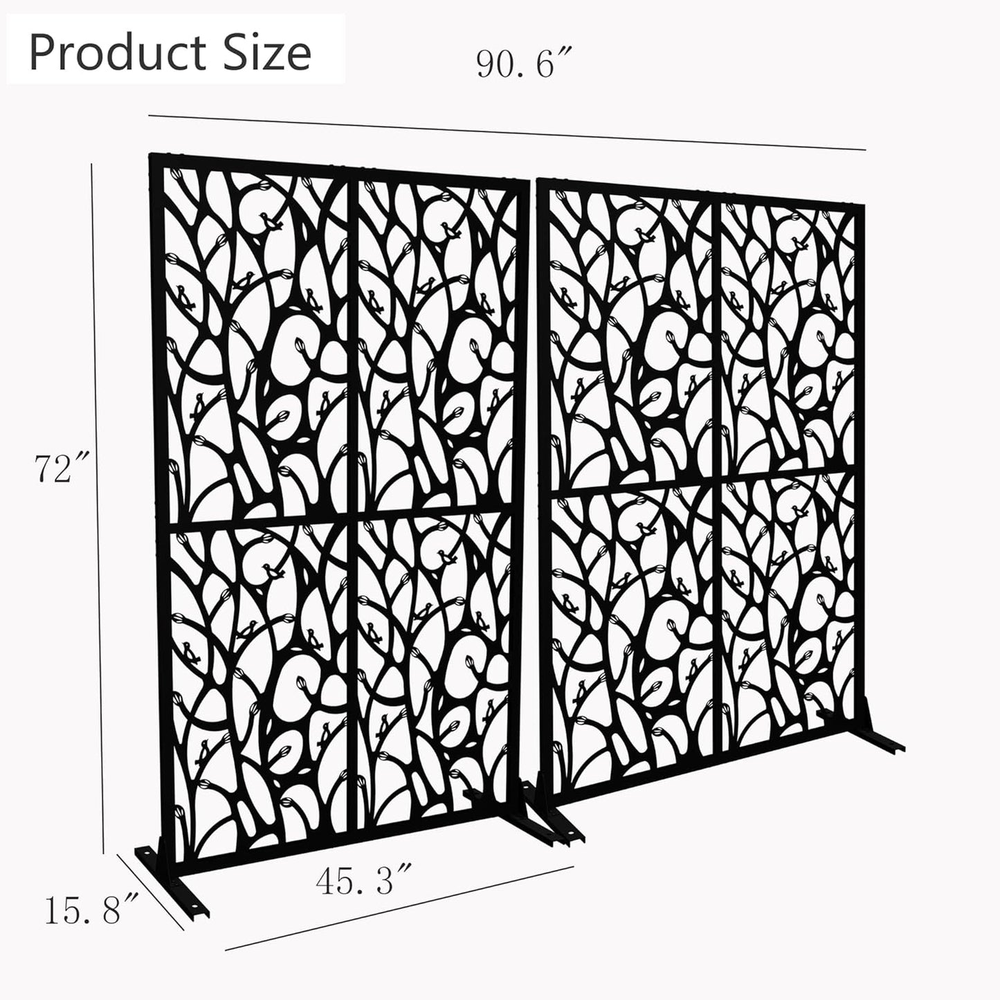 Metal Privacy Screen Outdoor W3.8Ft x H 6Ft Patio Privacy Panels Free Standing Divider Decorative 2 Pack for Balcony Garden Room Lawn Deck (2, Black Bird)