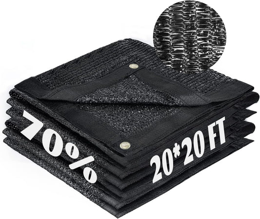 Cool Area 70% Sun Shade Cloth Mesh Tarp with Grommets for Plant Cover 20x20ft Patio Canopy Garden Pergola Greenhouse Car Barn Kennel Black