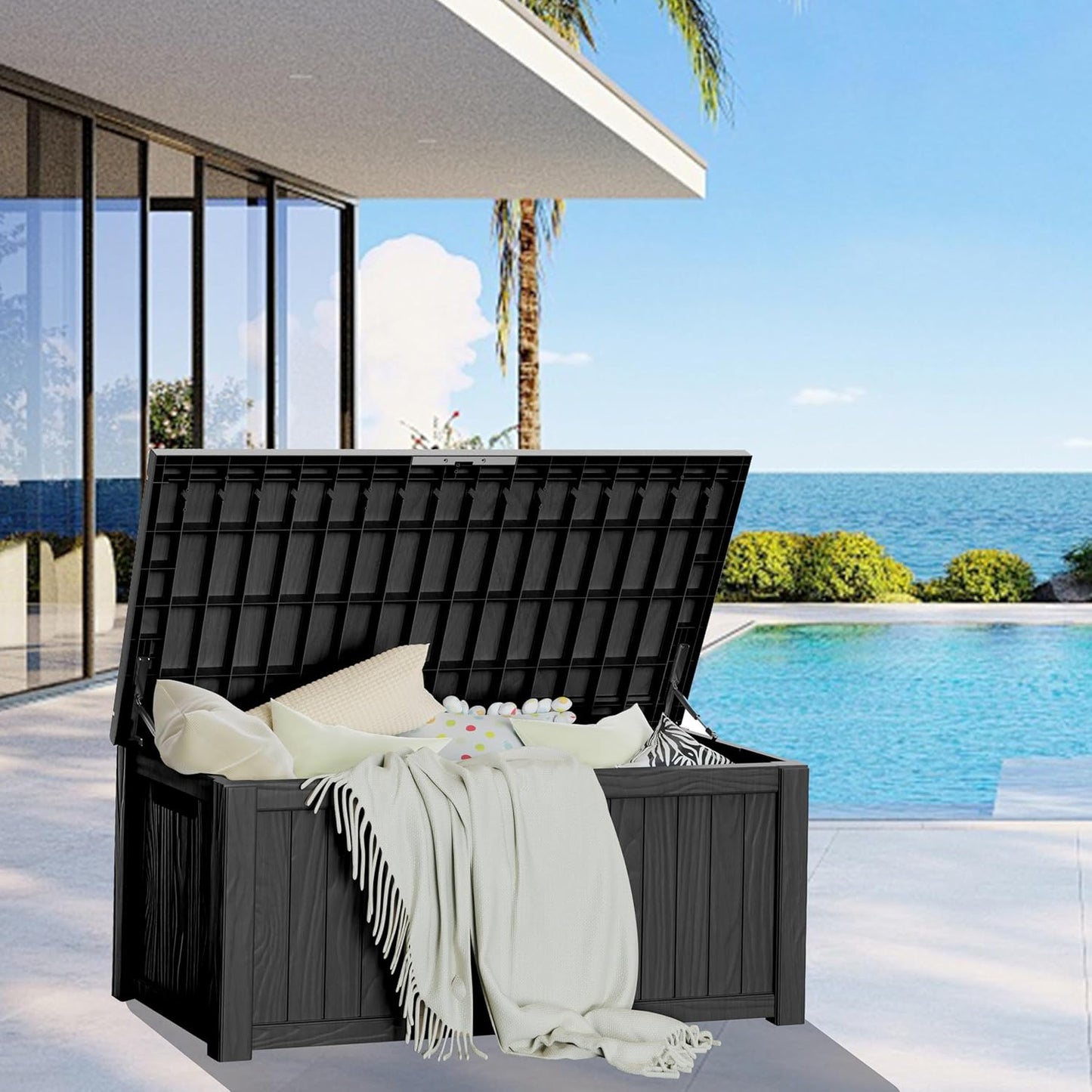 150GAL Black Large - Capacity Outdoor Deck Box with Lockable Compartment – Waterproof, SGS - Shielded UV Resistance, Ideal for Storing Large Patio Furniture Sets & Seasonal Decor