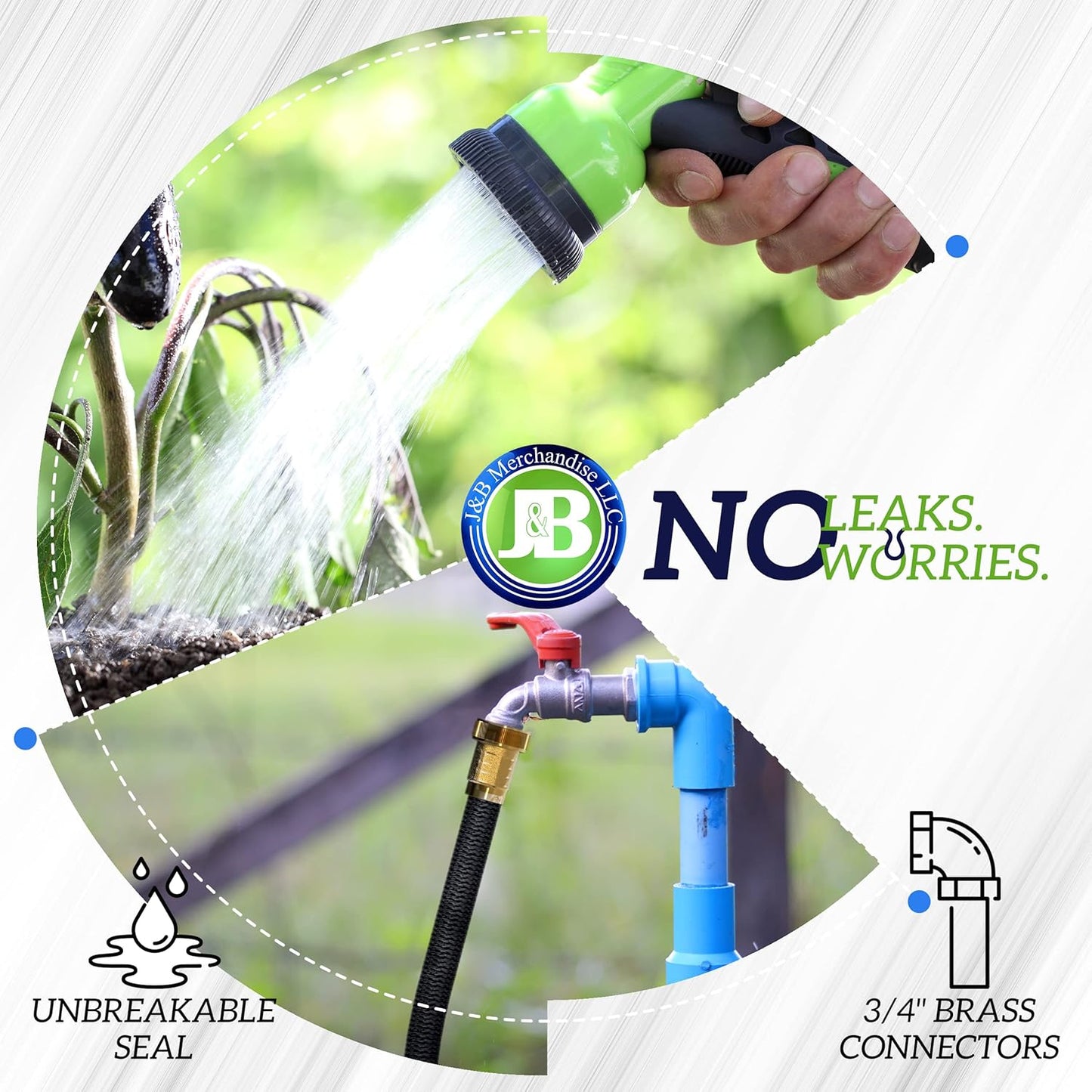 J&B XpandaHose 100ft Expandable Garden Hose with Holder - Heavy Duty Superior Strength 3750D - 4 -Layer Latex Core - Extra Strong Brass Connectors and 10 Spray Nozzle w/Storage Bag (Black 100)