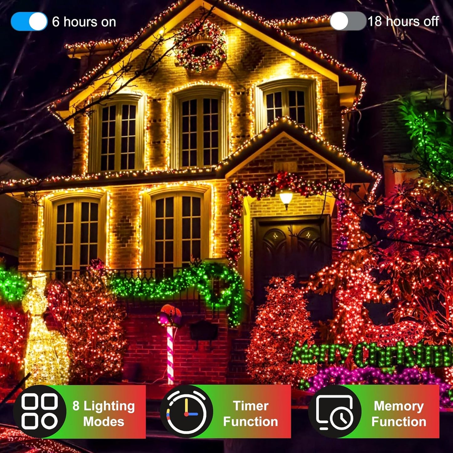 1500 LED Christmas Lights - Outdoor Use, 492ft Fairy Lights with 8 Modes, IP44 Waterproof for Xmas Patio, Yard, Fence, Deck, Balcony, Garden Decor in Red