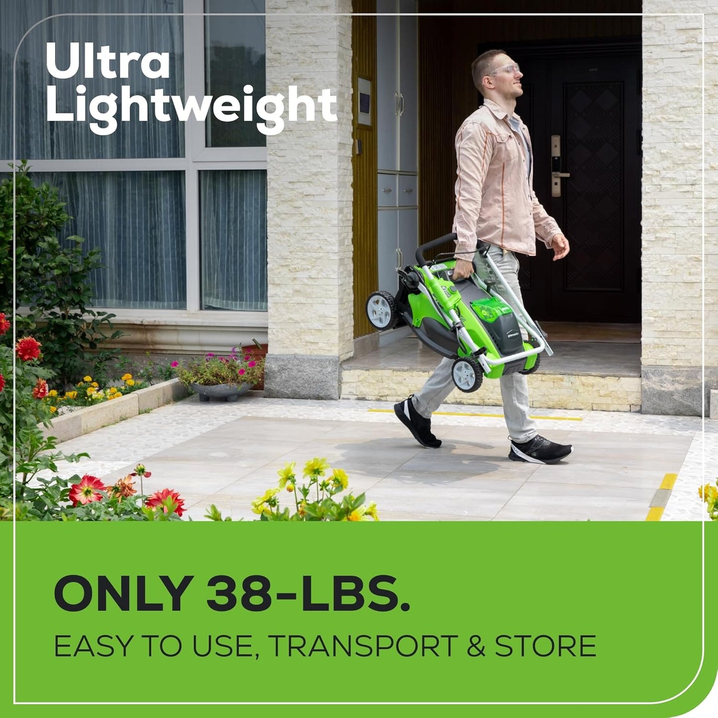 Greenworks 40V 16" Cordless Lawn Mower, Ultra-Light Push Mower with 4.0Ah Battery & Charger(75+ Tool Compatibility, 45Min Runtime)