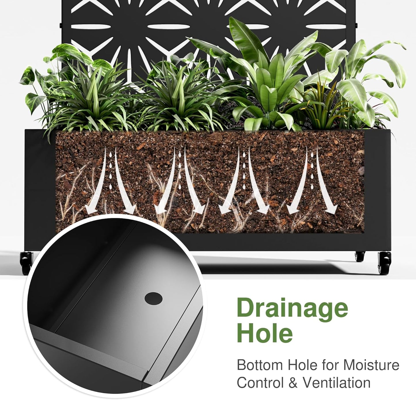 Casaphoria Metal Raised Garden Bed with Trellis and Wheels, 72"x35"x16" Planter Box for Climbing Plants, Vegetables & Vines, Features Drainage Holes and Privacy Screen (Black-Star)