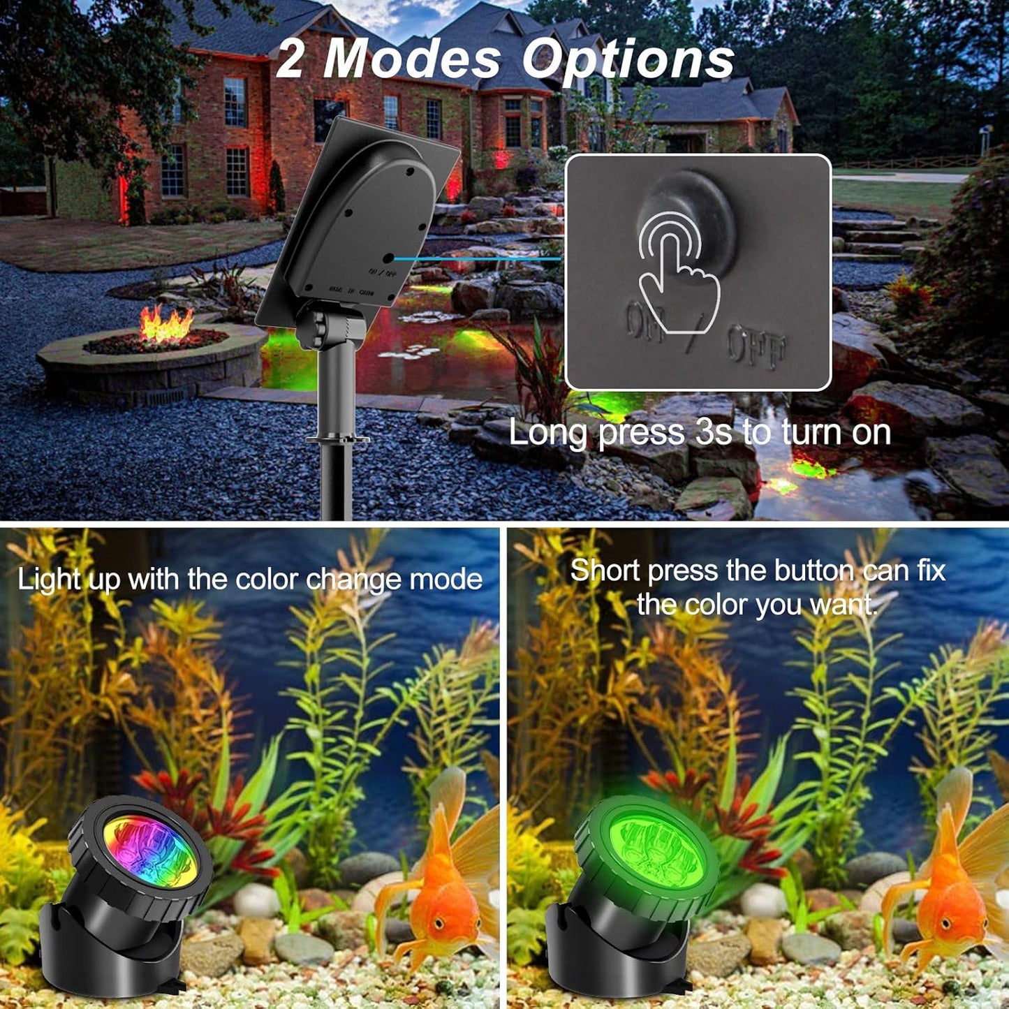 T-SUN Solar Pond Lights, 5 Headlamp RGB LED Spotlights Color Changing Submersible Fountain Lights, Underwater Solar Fish Tank Light Adjustable Lighting Angle for Garden Fountain, Pond, Pool Decoration