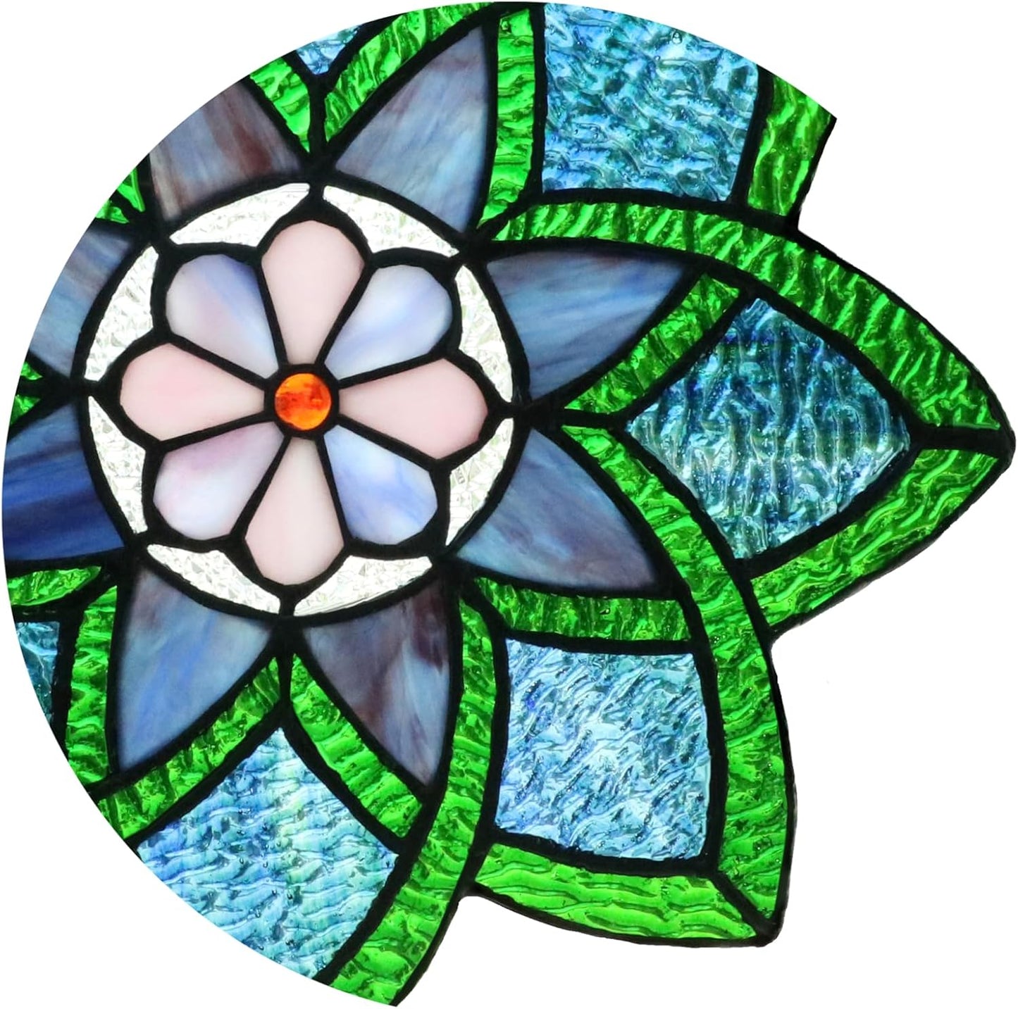 12 Inch Round Stained Glass Window Panel,Handmade Sun Catcher Decorations Stained Glass Window Hangings for The Windows Or Wall (Green)