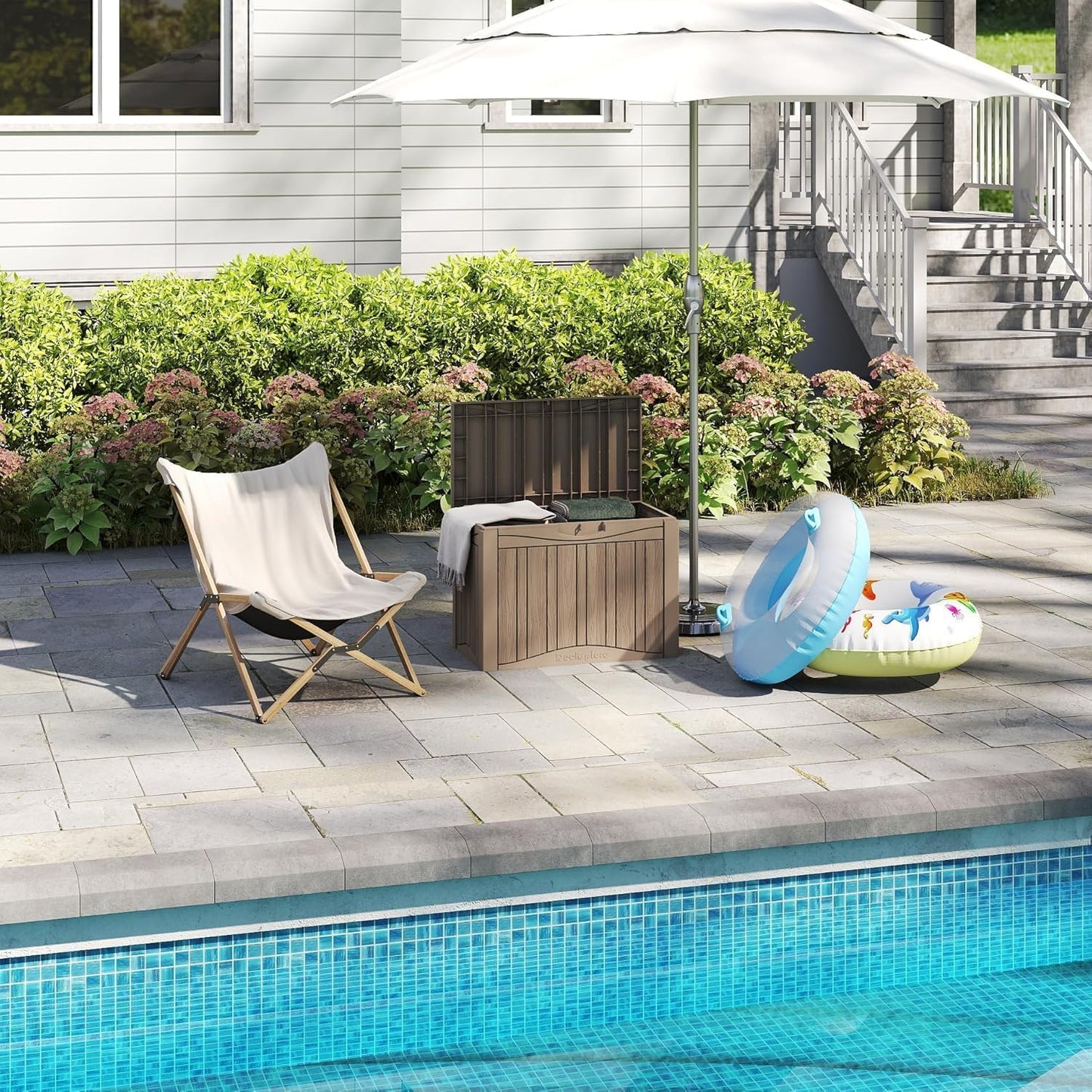 50 Gallon Lockable Resin Deck Box, Waterproof & UV-Resistant Outdoor Storage Box for Outdoor Cushion Storage, Garden Tools & Pool Accessories Storage, Gray