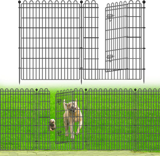 8 Panels No Dig Decorative Garden Fence with Gate for Yard, 48 in(H) X 21 ft(L) Animal Barrier Fencing for Outdoor Dog, Metal Portable Garden Fences for Borders, Pets, Landscape, Temporary Fence