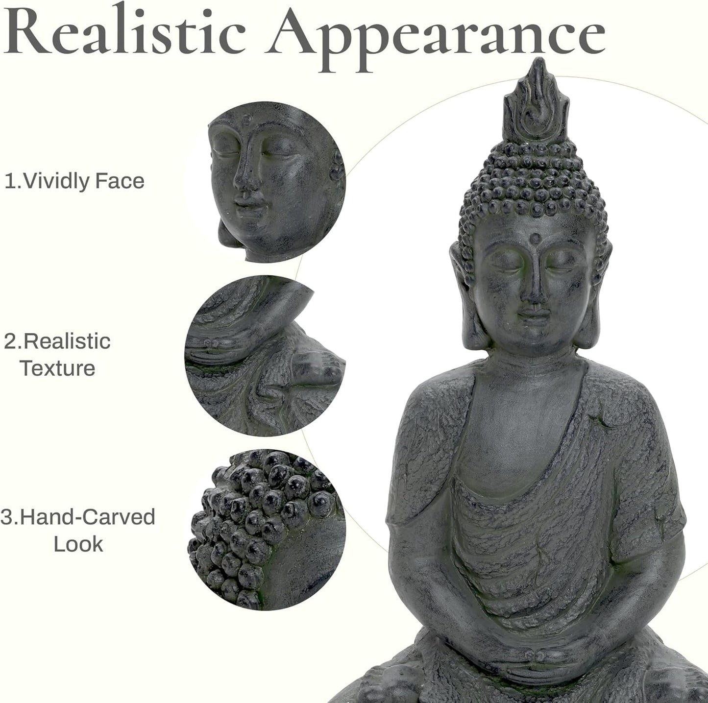 LuxenHome Large Buddha Statue Outdoor and Indoor, 22" Fiber Stone Meditating Buddhas Garden Statues Outdoor, Zen Buddha Garden Sculptures & Statues, Outdoor Statues for Patio, Backyard Deck