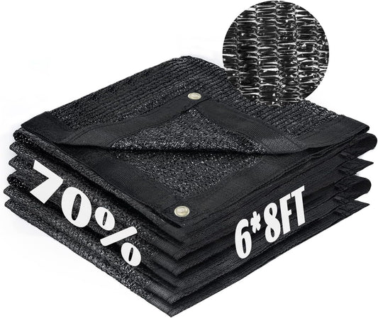 Cool Area 70% Sun Shade Cloth Mesh Tarp with Grommets for Plant Cover 6x8ft Patio Canopy Garden Pergola Greenhouse Car Barn Kennel Black
