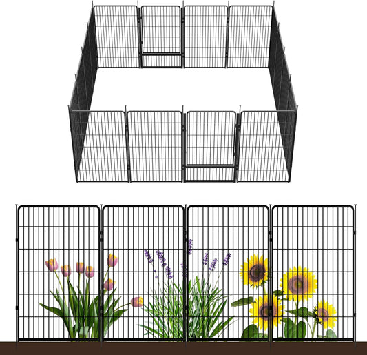 Decorative Garden Fence with Gate 45 in(H) x 35.7 ft(L) 16 Panels, Heavy Duty Metal Animal Barrier Fence for Yard, Flower Bed Fencing, Garden Border Fence, Easy Set Up, Black
