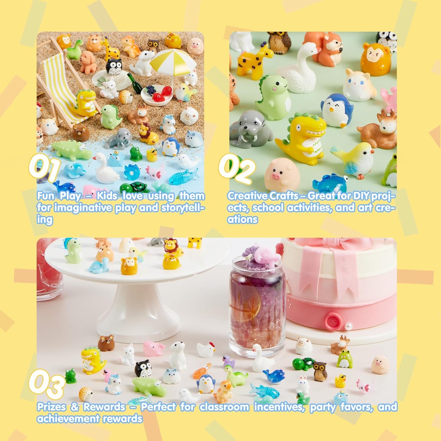 JOYIN 50 Pcs Mini Resin Animals Figures, Mix Resin Animals Figurines for Fairy Garden Accessories, Dollhouse Decorations, Slime Charms for Crafts, DIY Miniature Scenes, Halloween Party Favors