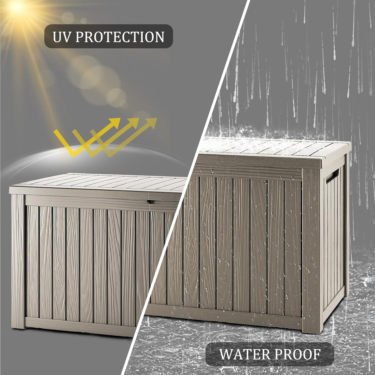 200 Gallon Waterproof Large Resin Deck Box Indoor/Outdoor Lockable Storage Container and Seating for Garden, Pool, and Patio (200 Gallon, Grey)