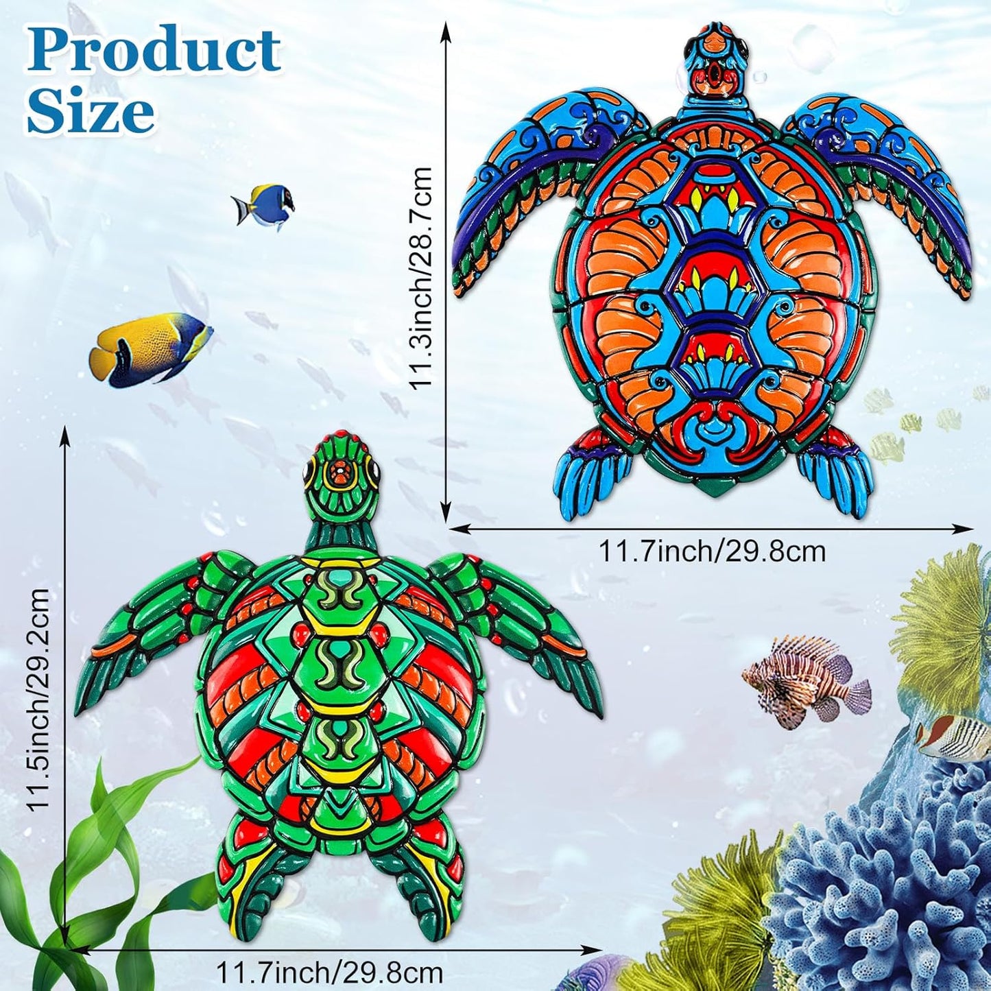 ULENDIS 2 PCS Metal Sea Turtle Wall Art Decor, Ocean Theme Outdoor Wall Decor, Nautical Hanging Decorations for Garden Pool Fence Patio Bathroom Indoor