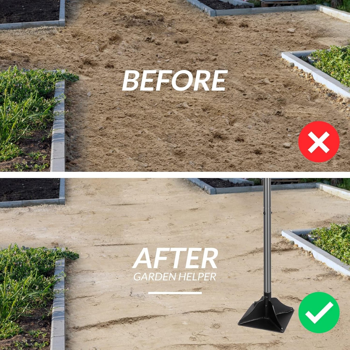 Walensee Steel Tamper with 48 inch Handle 8"x8" Garden Rubber Grip for Laborsaving All-Steel Heavy Duty Ideal Tool Leveling Ground Installing pavers and Repairing Blacktop