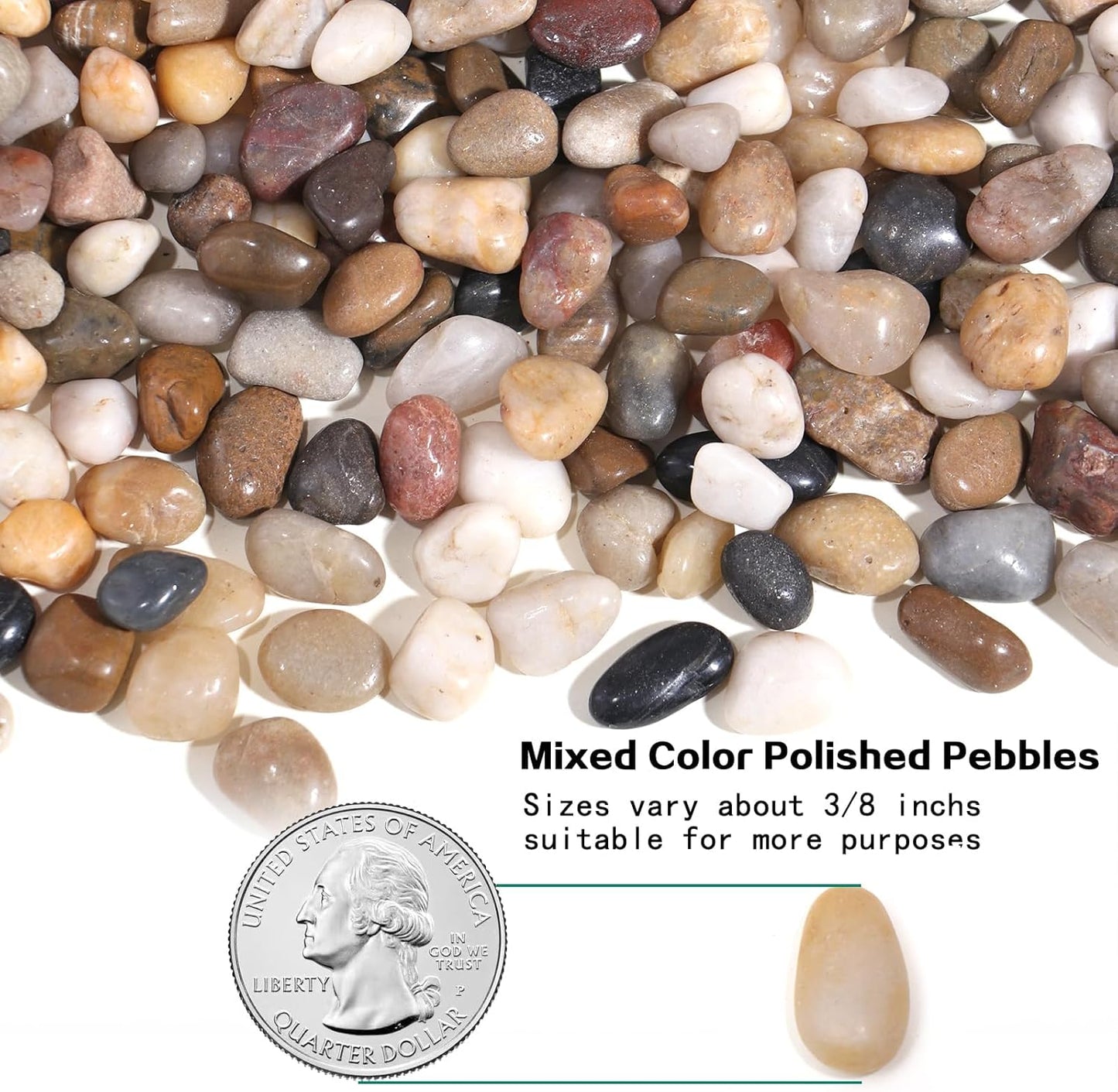 Calofulston 2.2lb Pebbles, 3/8 Inch Small Pebbles for Indoor Plants, Aquariums, Bamboo, Succulent, Vase, Outdoor Landscaping, Decorative Polished Plant Rocks for Pots Indoor, Mixed Color