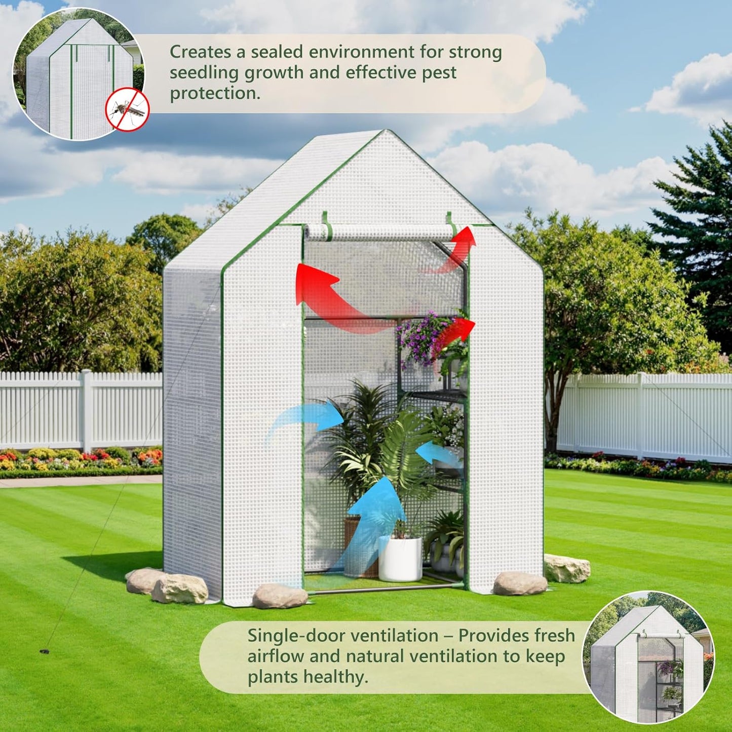 Greenhouse for Outdoors, Small Greenhouse, Walk-in Greenhouses with 3 Tiers 4 Shelves, PE Cover, Heavy Duty Plant Greenhouses for Garden and Backyard