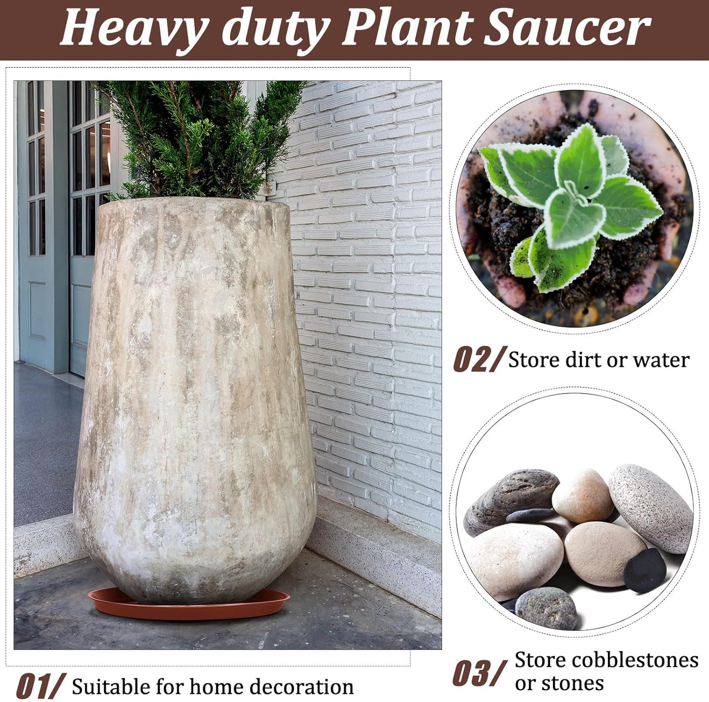 Eccliy 6 Pack Plastic Plant Saucer Heavy Duty Planter Saucers Large Plant Pot Saucers Plastic Water Trays for Indoors and Outdoors Flower Plant Plant Drip (Terracotta,16 Inch)