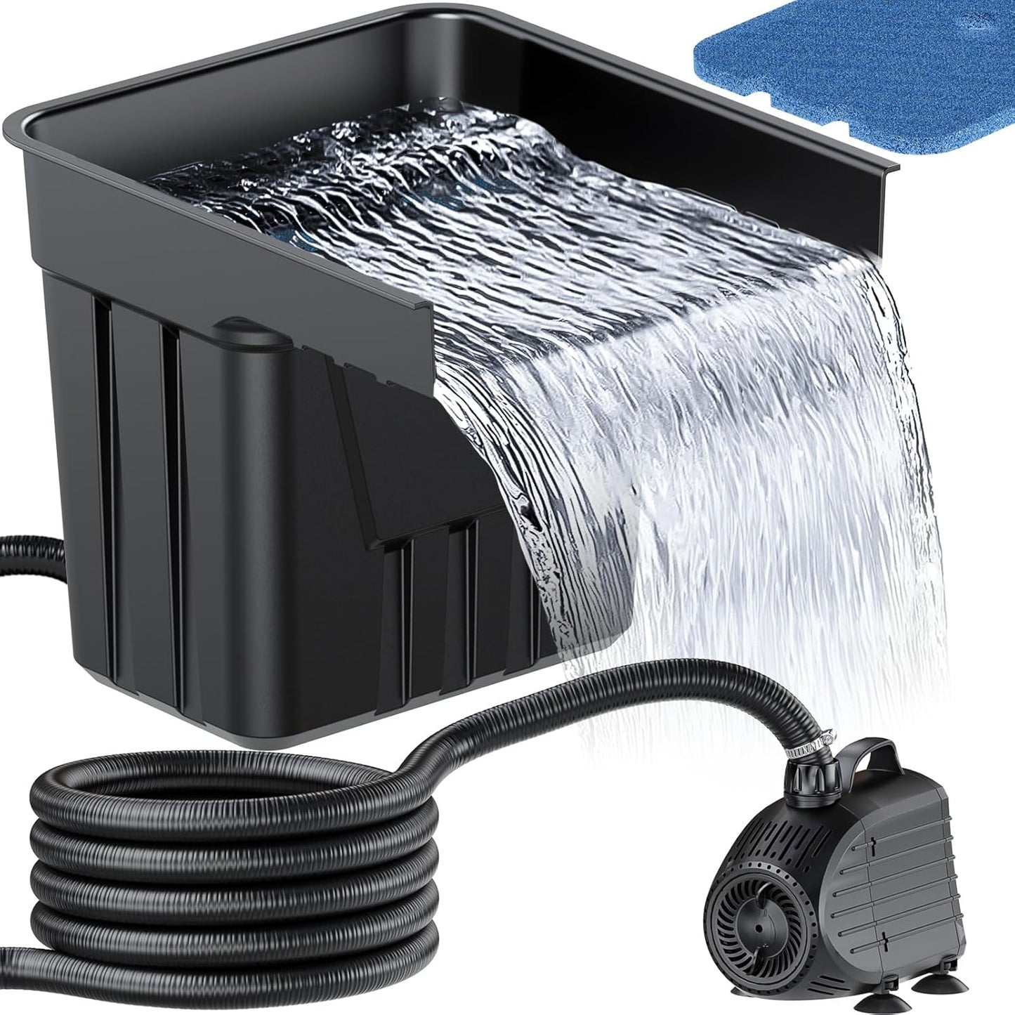 POPOSOAP Pond Waterfall Spillway Kit with 1200GPH Pond Pump & 10 Ft Corrugated Tubing, Filter Media, Pond Spillway for Outdoor Pondless Waterfall and Streams, Pondless Water Feature