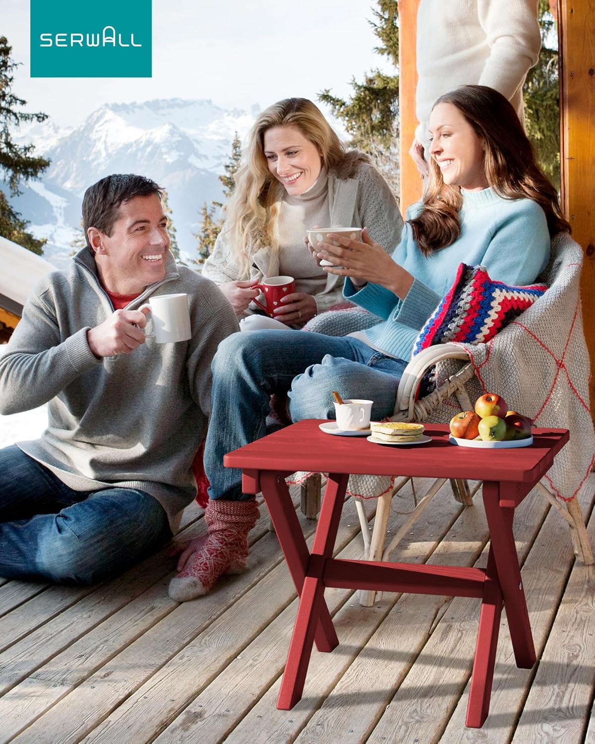 SERWALL Folding Adirondack Side Table, HDPE Small Outdoor Table, No Assembly Required End Table for Backyard Pool Porch Garden Lawn, Red