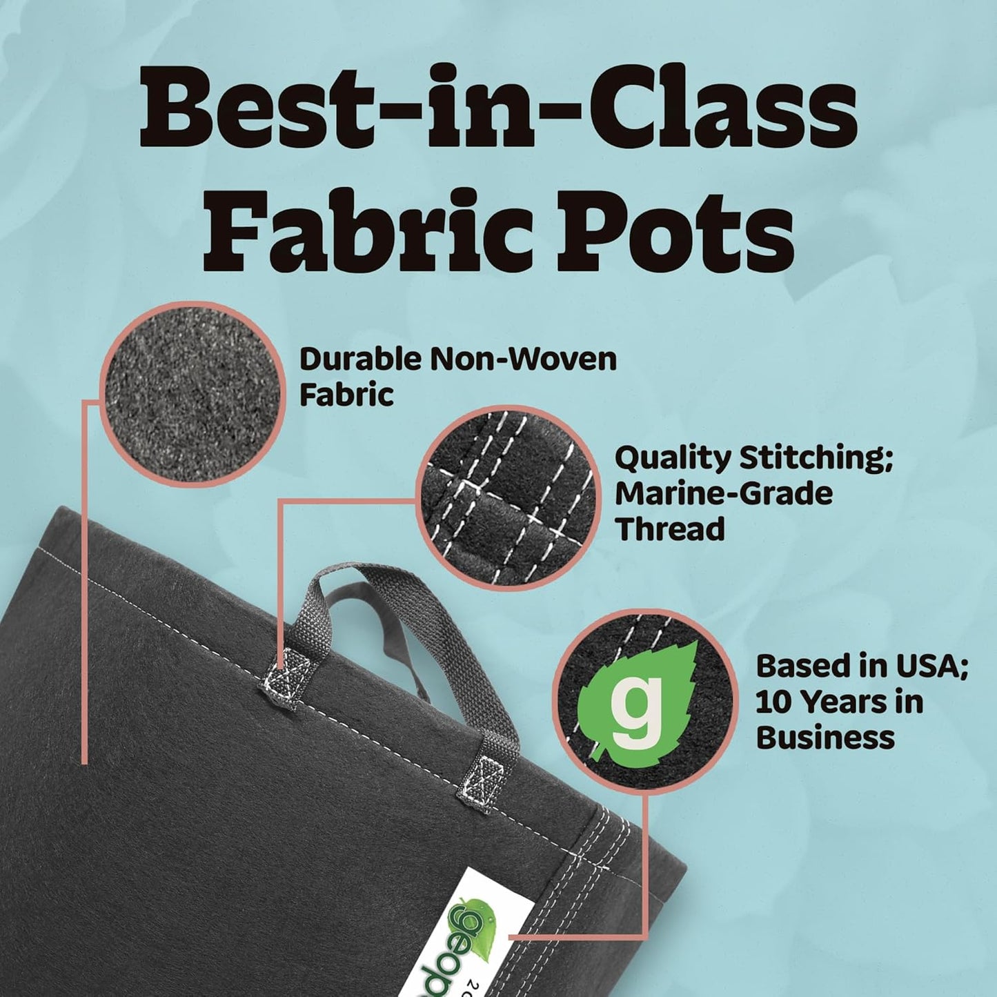 2 Gallon Fabric Grow Bags with Handles for Vegetables, Houseplants, Herbs & Flowers | 10-Pack | Fabric Pots for Outdoors and Indoors, Aerated Fabric Grow Bags