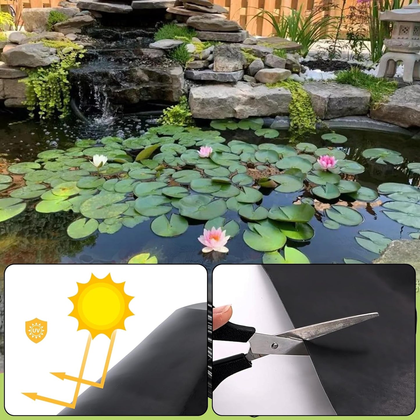 16 x 16 FT Pond Liner, 20 Mil Fish Pond HDPE Liner, Pond Liners for Outdoor Ponds, Koi Ponds, Garden Fountain, Waterfall