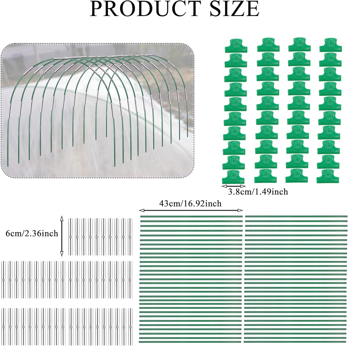 Garden Hoops for Raised Beds 60Pcs Greenhouse Hoops 10 Sets of 8.5FT Long Greenhouse Hoops Grow Tunnel Fiberglass Support Hoops Frame with 40Pcs Clips, Plant DIY Support Hoops for Outdoor Plant
